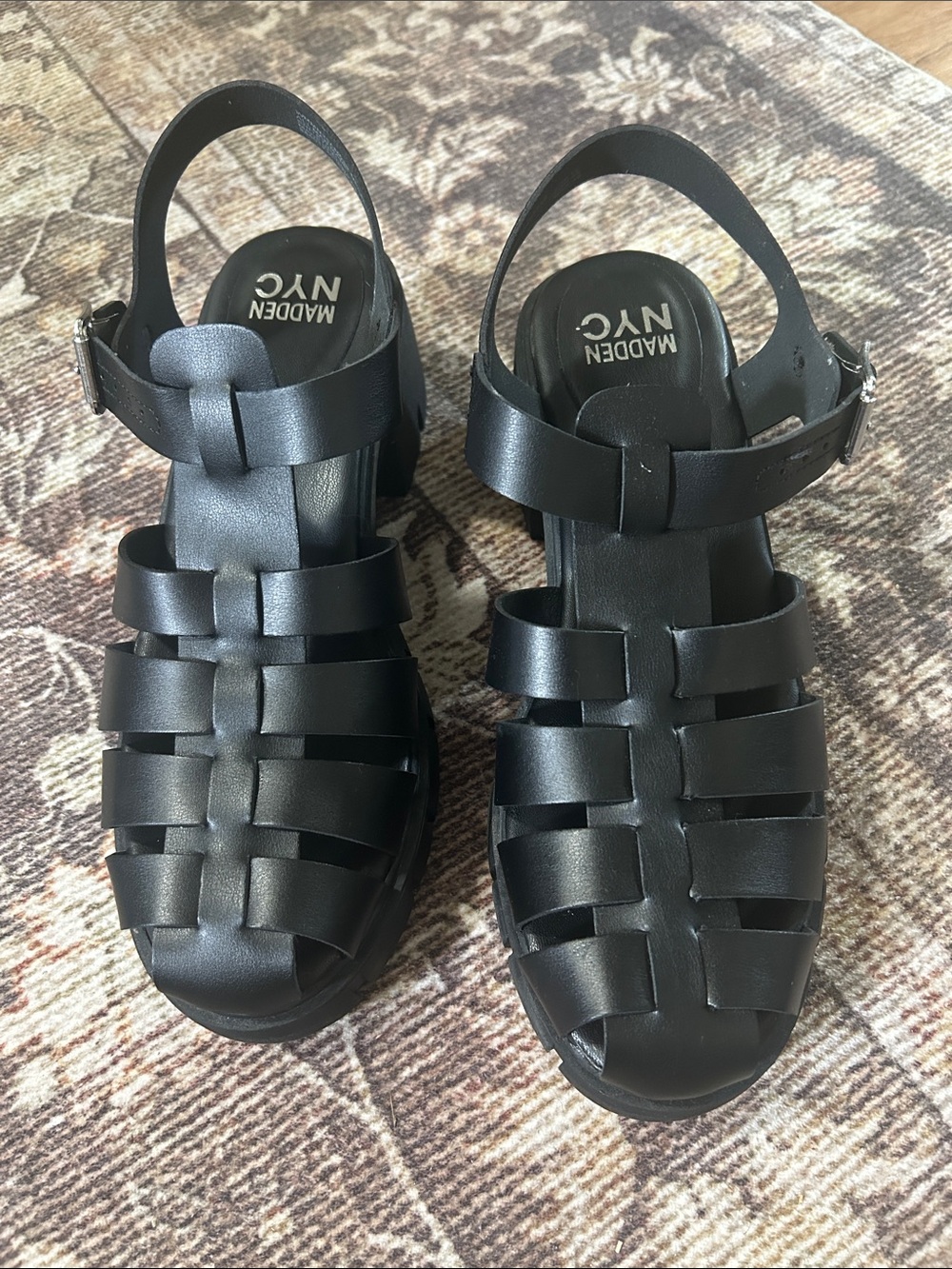 Madden NYC Women's Black Strappy Platform Sandals